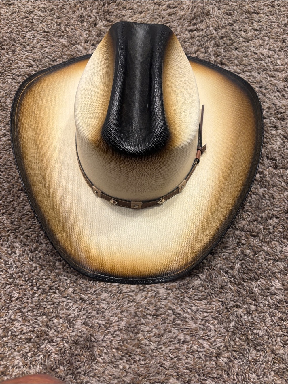 Western Two-Tone Straw Cowboy Hat - Black and Tan
